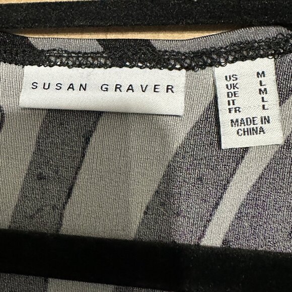 Susan Graver sz M gray black zebra print button hem accent long sleeve tunic top - Picture 4 of 7